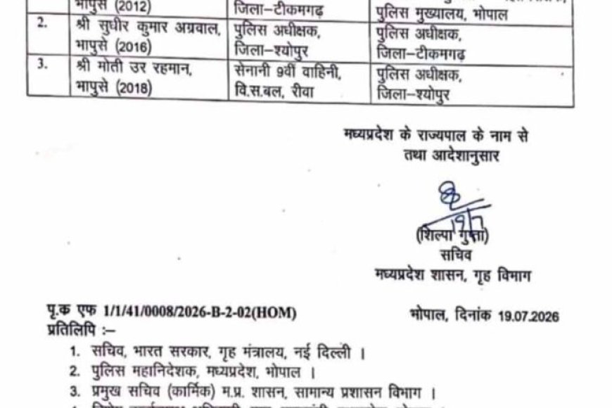 mp-में-3-ips-अफसरों-के-तबादले,-टीकमगढ़-और-श्योपुर-को-मिले-नए-sp